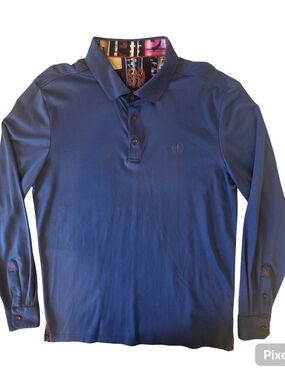 AU NOIR Men's Long Sleeve Polo Shirt - Navy Blue Size L